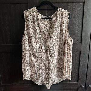 Leopard Print Button Down Sleeveless Blouse